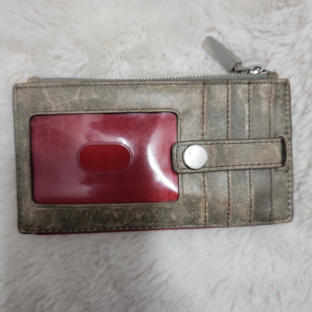 Hammitt Metallic Taupe Card Wallet with Red ID Window